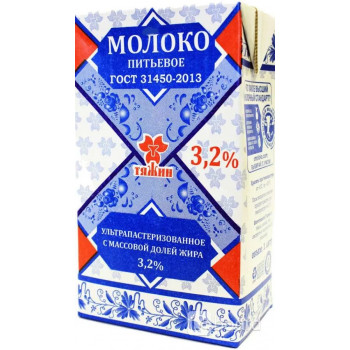 Молоко Тяжин ультрапастеризованное 3.2%, 1л
