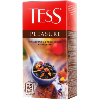 Чай черный байховый "Tess" Pleasure с шиповником, яблоком, лепестками цветов и ароматом тропических фруктов, 37,5г (25 пакетиков по 1,5г)