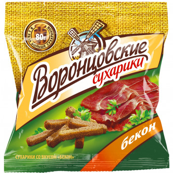 Сухарики ржано-пшеничные Воронцовские со вкусом бекона, 80 г