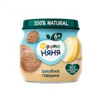 ФрутоНяня Пюре 80г. Цыпленок с Говядиной