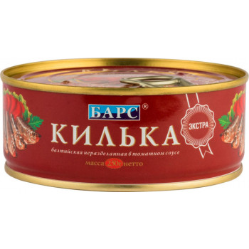 Консервы килька балтийская неразделанная в томатном соусе ЭКСТРА, БАРС, 250г
