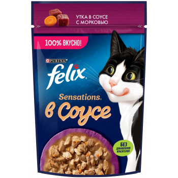 Корм для взрослых кошек Felix Sensations Утка в соусе с морковью, 75г