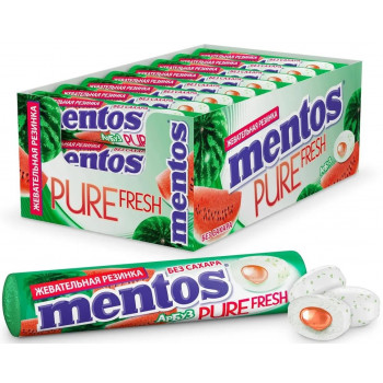 Жевательная резинка Mentos Pure Fresh Арбуз, 24шт по 15.5г
