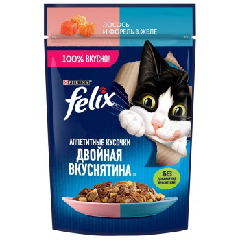 Корм для взрослых кошек Felix Двойная Вкуснятина с лососем и форелью, 75г