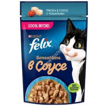 Корм для кошек Felix Sensation 75г треска с томатами в соусе 