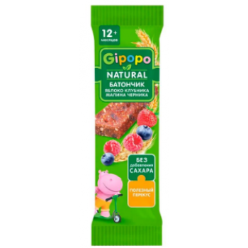 Батончик злаковый детский GIPOPO 20г Яблоко, клубника и малина