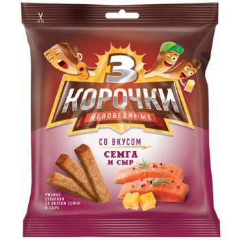 Сухарики 3 Корочки ржан. 40г. Сыр-семга