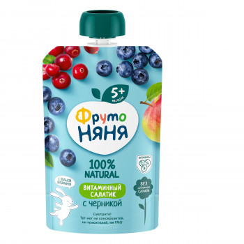 ФрутоНяня Пюре 90г.  Витаминный салатик с черникой Пауч