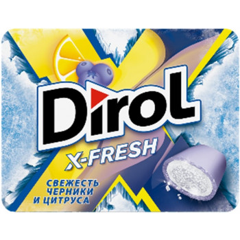 Жевательная резинка Dirol X-FRESH Свежесть черники и цитруса, 16г