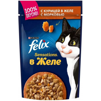 Корм для кошек  Felix Sensation 75г курица в желе с морковью
