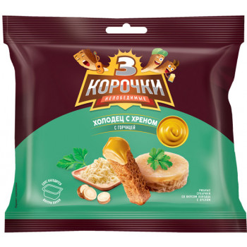 Сухарики 3 Корочки ржан. 60г+20г. Холодец/хрен соус Горчицей