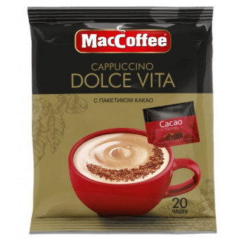 Кофе растворимый MacCoffee Cappuccino Dolce Vita с какао 3в1, 20 пакетиков по 24г.