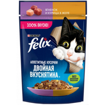 Корм д/к пауч Felix Двойная Вкуснятина 75г ягненок и курица в желе